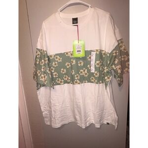 Houston White Floral Colorblock T-Shirt Mens XL White Sage Green Short Sleeve